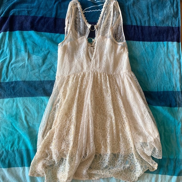 NWOT Free People white and golden floral lace mini baby doll dress - Picture 6 of 9